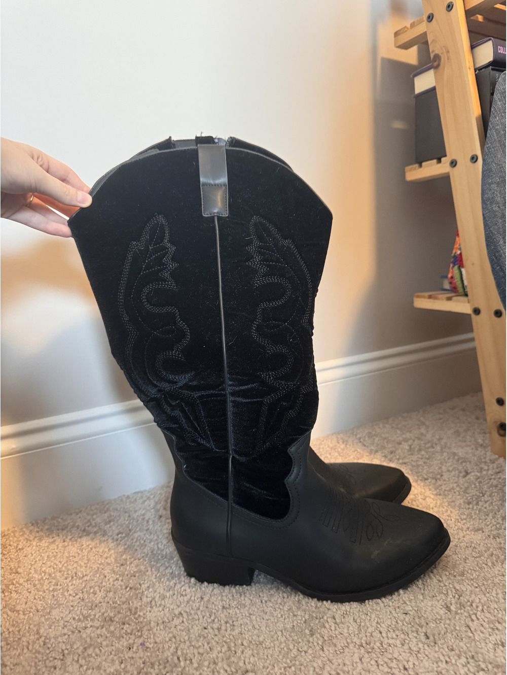 Torrid Black Velvet & Faux Leather Western Cowboy Boots Size 8 WW